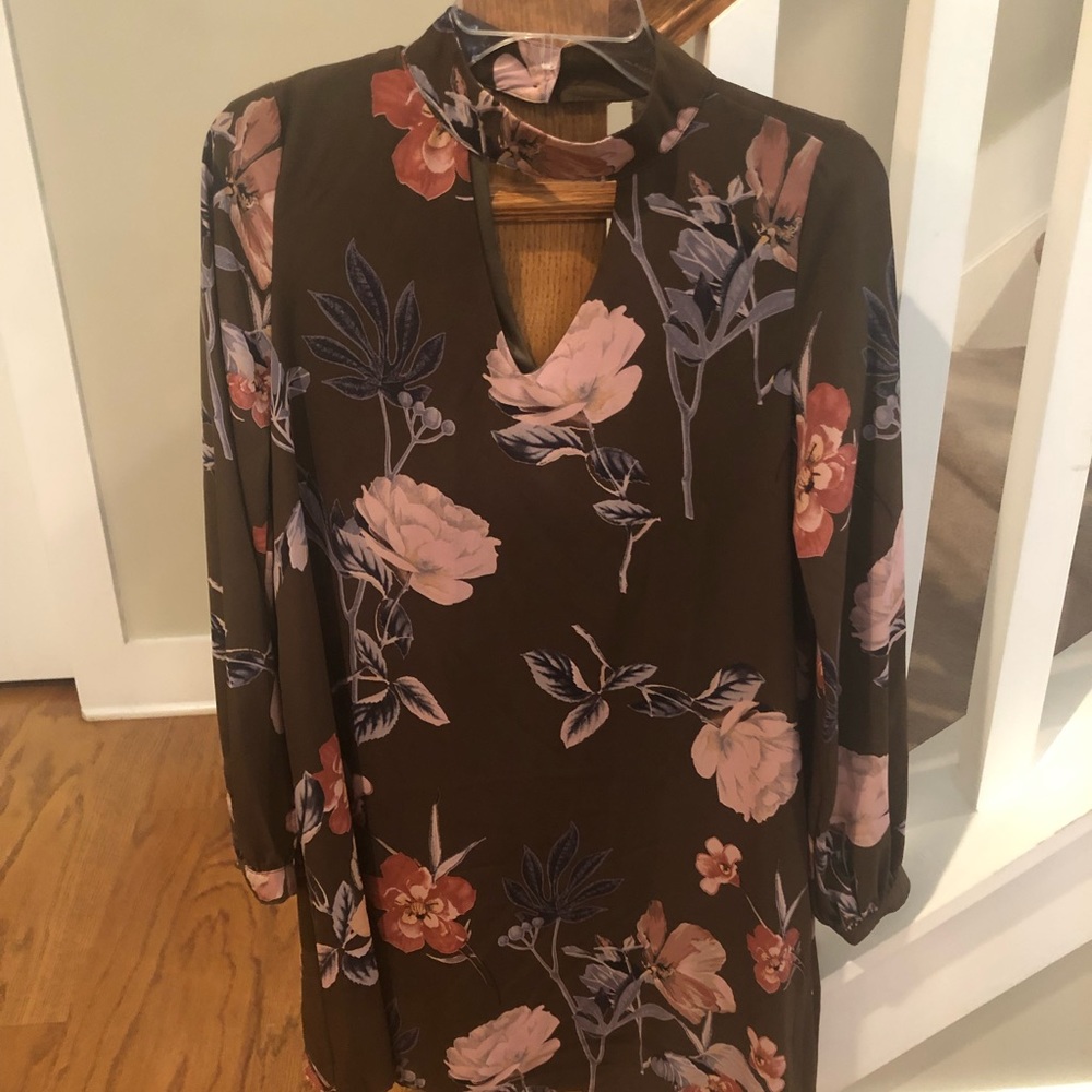 Olive green floral dress